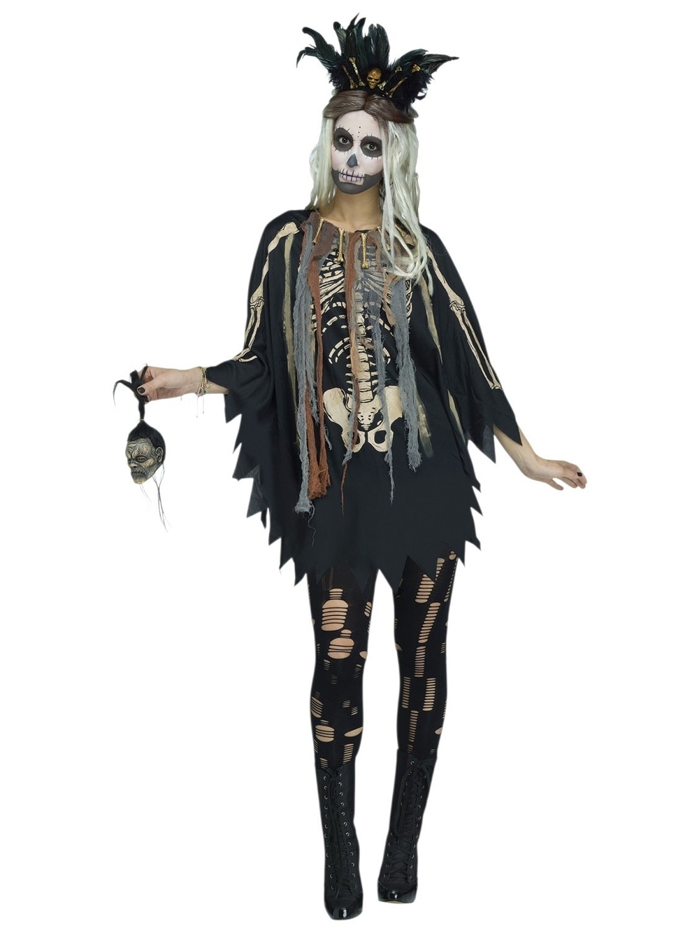 Voodoo Witch Doctor Skeleton Poncho Adult Halloween Costume - One Size